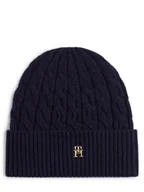 Czapki damskie - Tommy Hilfiger Czapka damska z zawartością wełny Kobiety Wełna niebieski jednolity, ONE SIZE - miniaturka - grafika 1