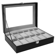 Etui na dokumenty i karty - Uten Pudełka na zegarki 12 przegródek, pudełko do przechowywania zegarków PU kolekcja biżuterii etui organizer uchwyt - miniaturka - grafika 1