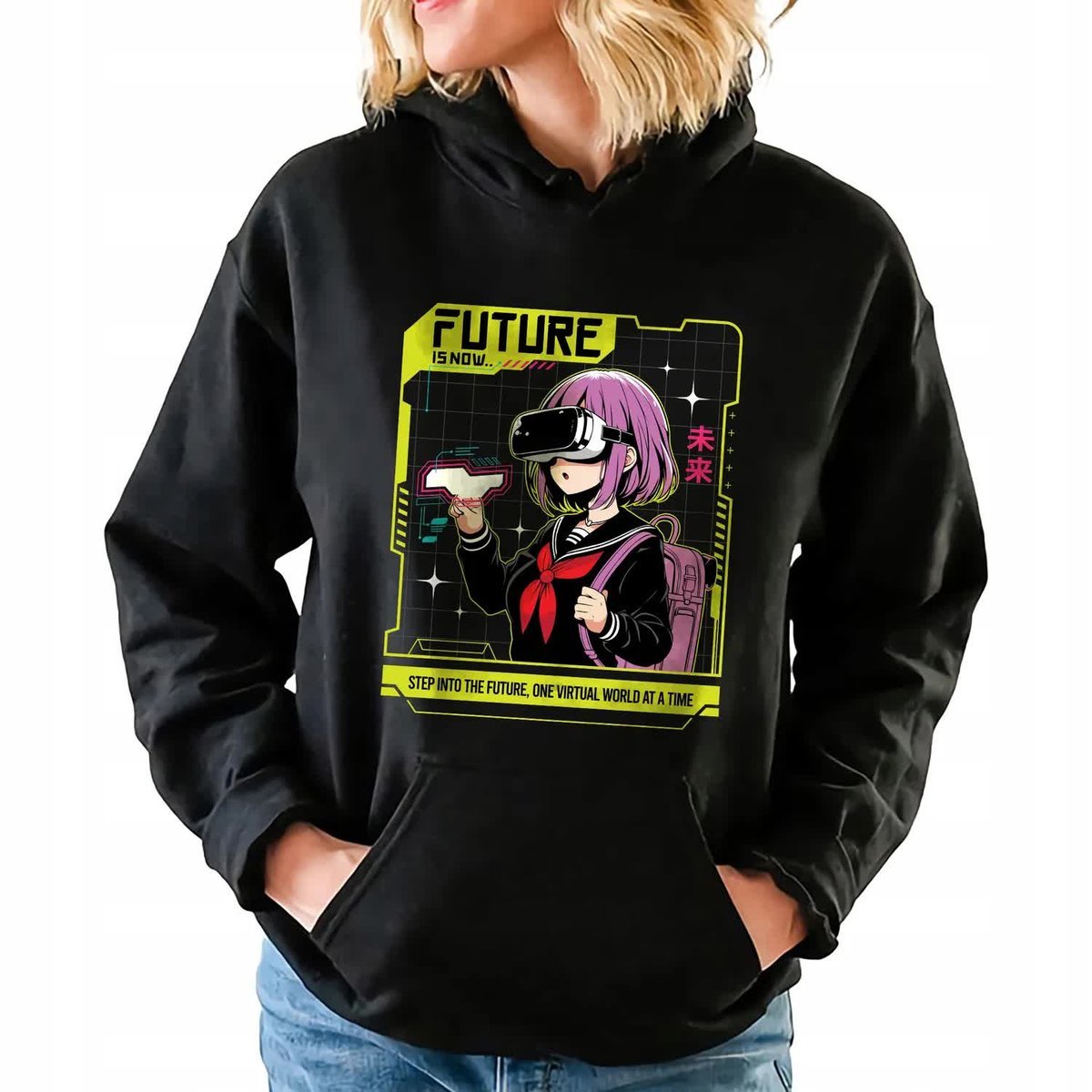 Bluza Damska Z Kapturem FUTURE IS NOW Japońskie Anime Kawaii Wzory Rozm S