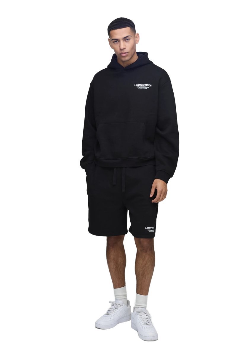 BOOHOOMAN CZARNY DRES MĘSKI Z KAPTUREM I KRÓTKIMI SPODENKAMI L Z3A*