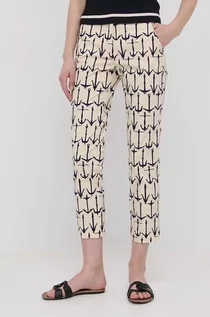Spodnie damskie - Weekend Max Mara Max Mara spodnie damskie kolor beżowy fason cygaretki high waist - grafika 1