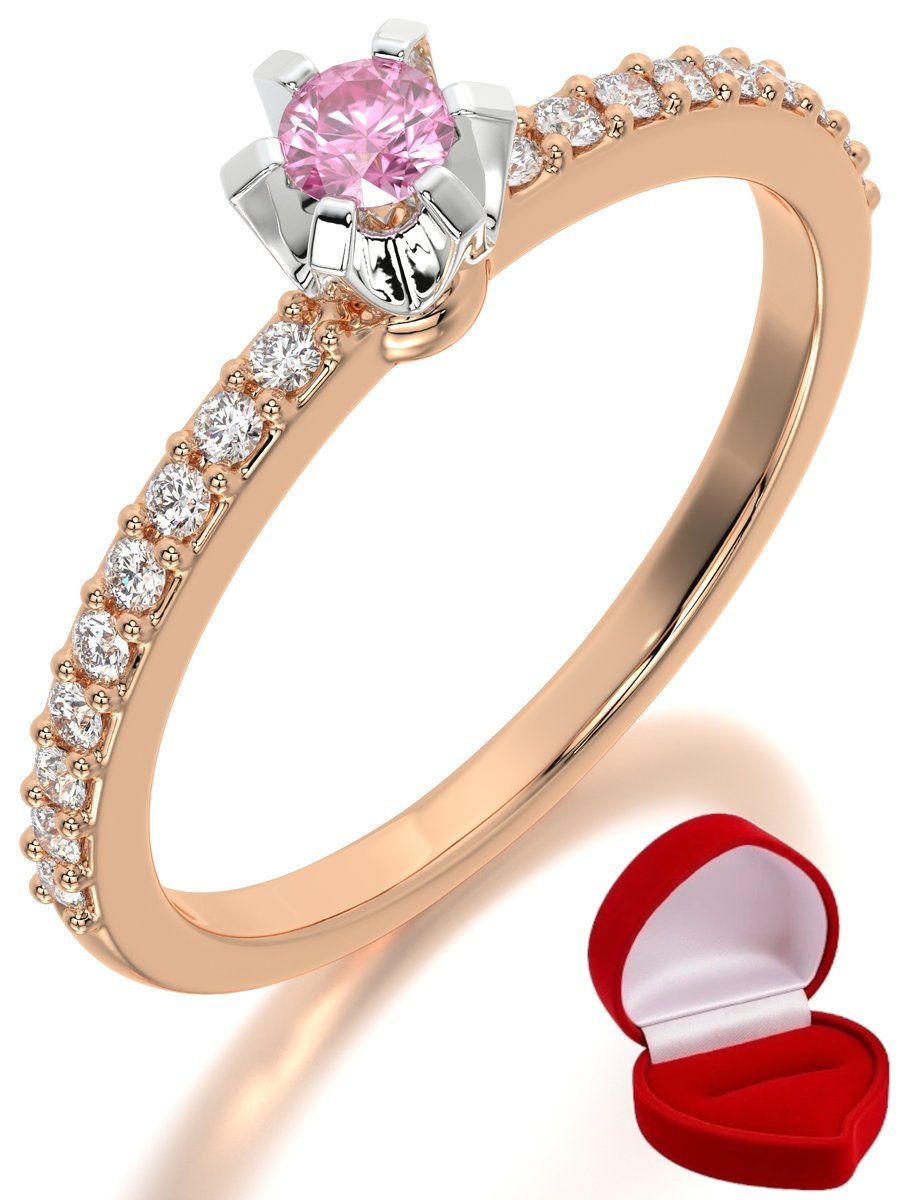 ZŁOTY PIERŚCIONEK ZARĘCZYNOWY 585 14k SZAFIR 0,09 ct RÓŻOWE ZŁOTO R16