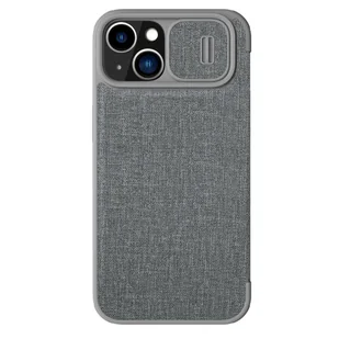Nillkin Qin Cloth Pro Case etui do iPhone 14 Plus osłona na aparat kabura pokrowiec obudowa z klapką szary - Etui i futerały do telefonów - miniaturka - grafika 1