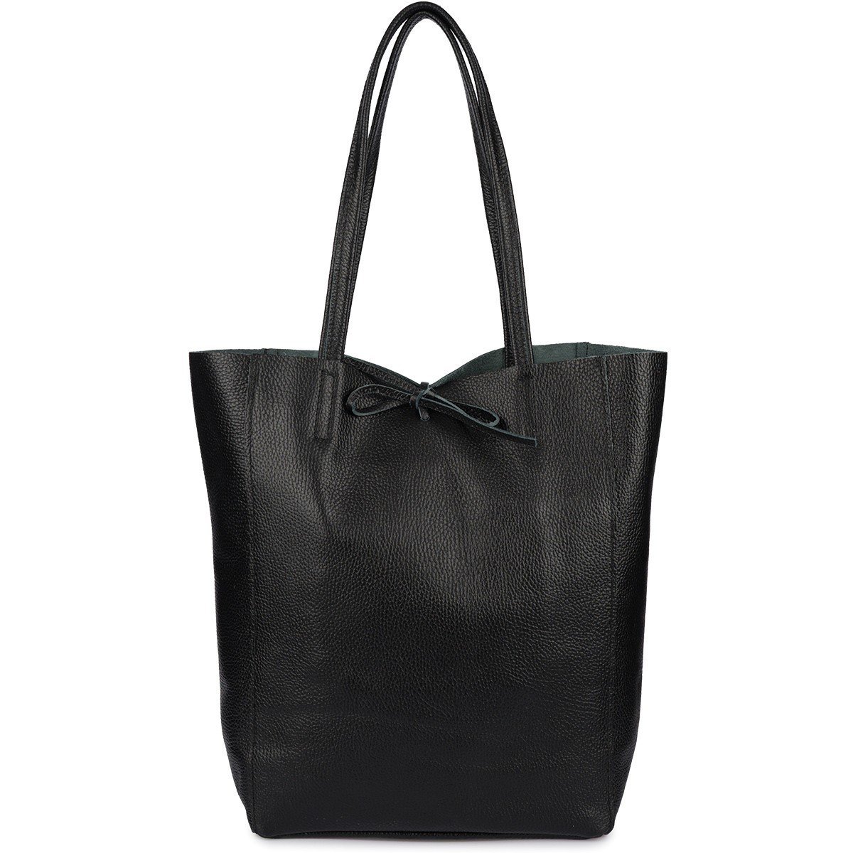 Torebka skórzana damska worek shopperka pojemna A4 skóra naturalna włoska Beltimore czarna W15