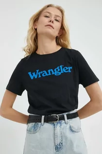 Koszulki sportowe damskie - Wrangler t-shirt bawełniany kolor czarny - grafika 1