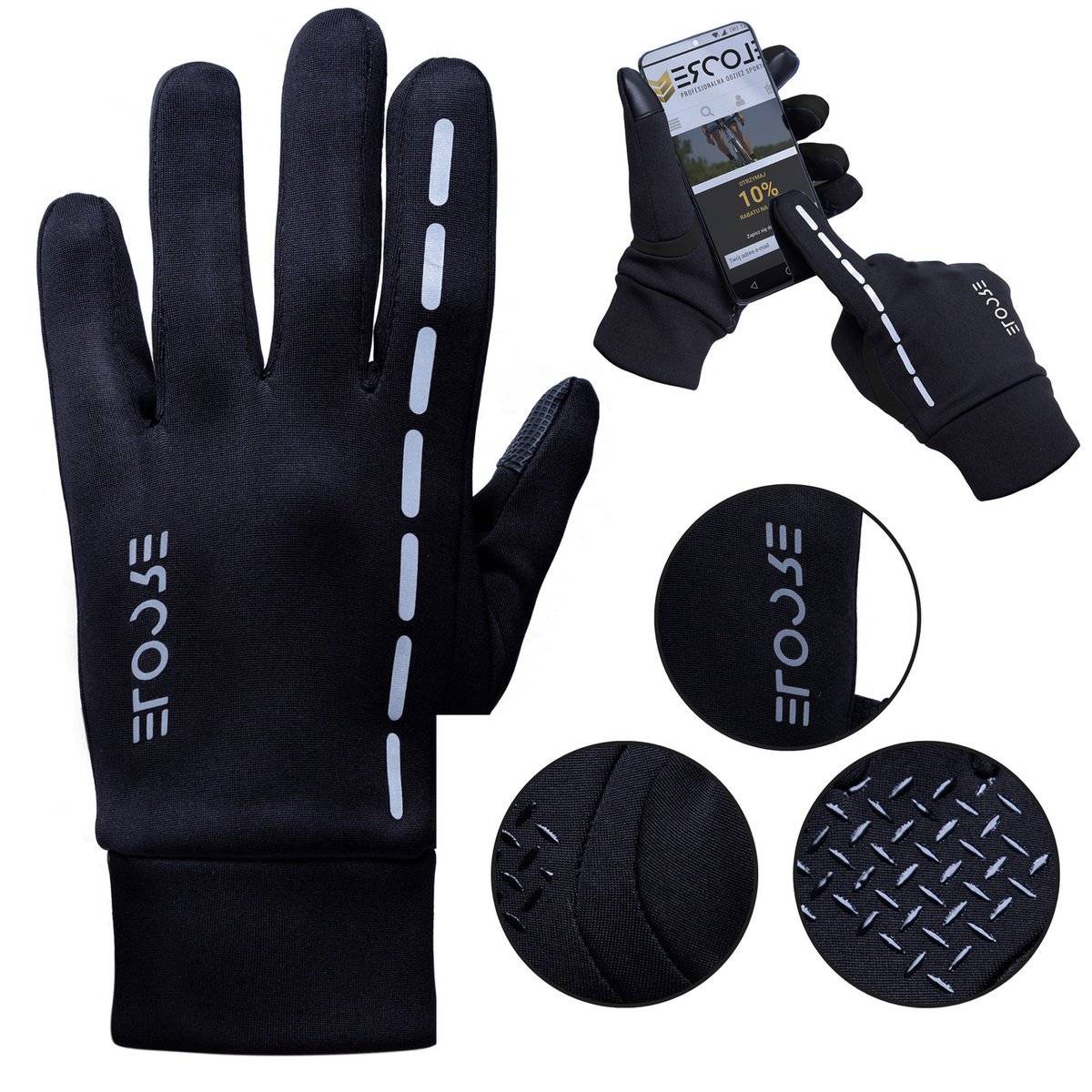 RĘKAWICZKI MĘSKIE DO EKRANÓW DOTYKOWYCH XL OCIEPLANE Z MESZKIEM ZIMOWE DRY
