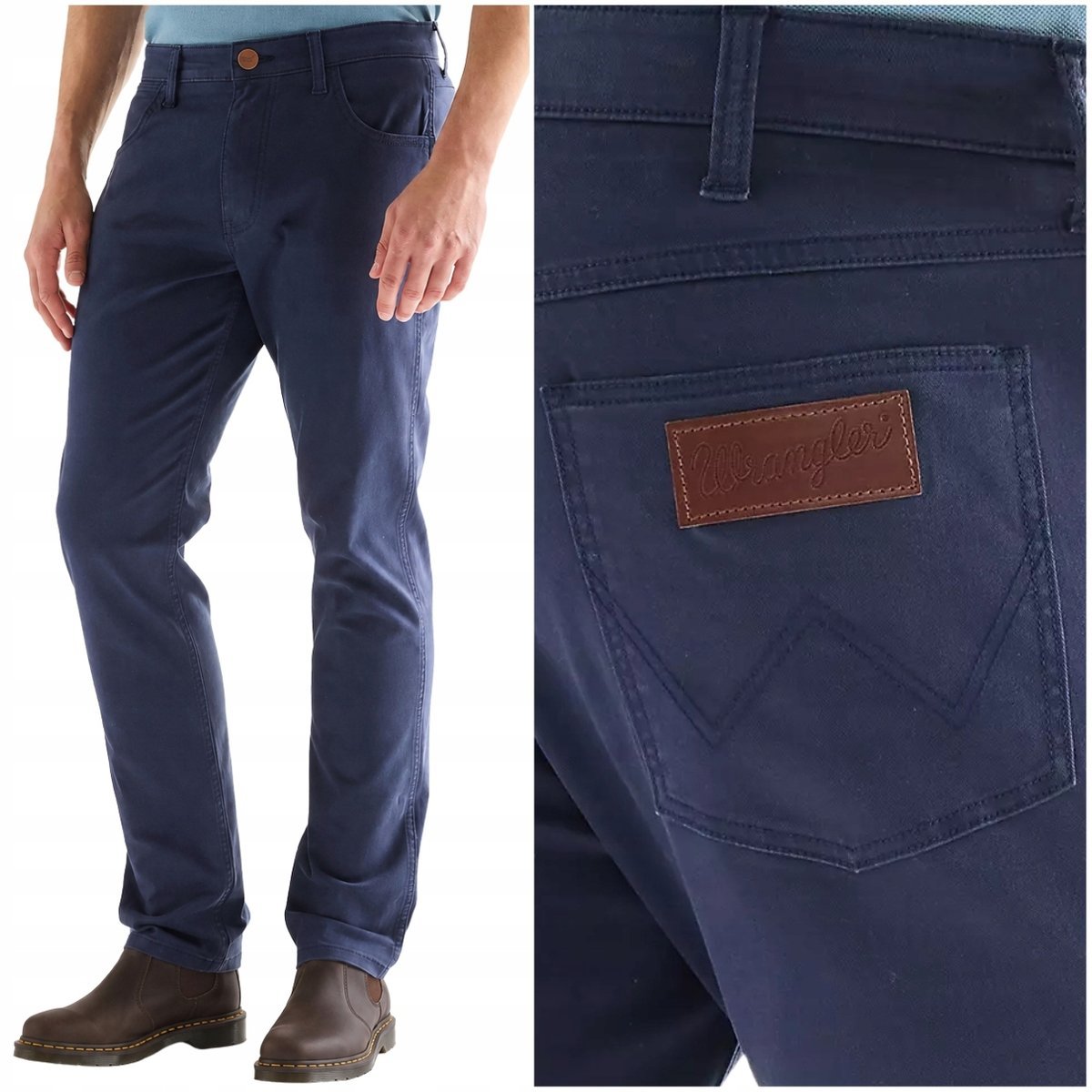 Wrangler GREENSBORO granatowe bawełniane proste spodnie materiałowe W38 L30