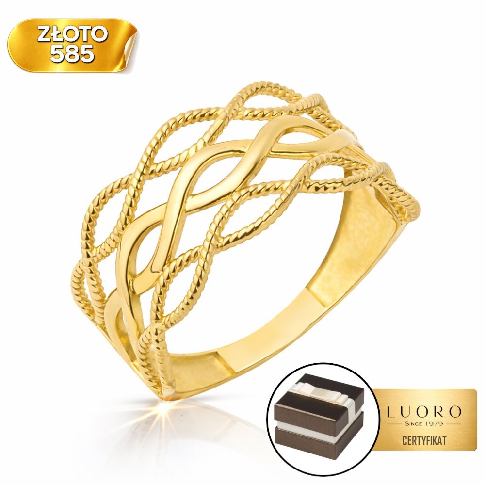 PIERŚCIONEK ZŁOTY 585 14K ZNAKI NIESKOŃCZONOŚCI ŻÓŁTY ELEGANCKI R13