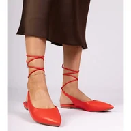 Czółenka - Czerwone czółenka na płaskim obcasie z ekoskóry - Inna marka - miniaturka - grafika 1