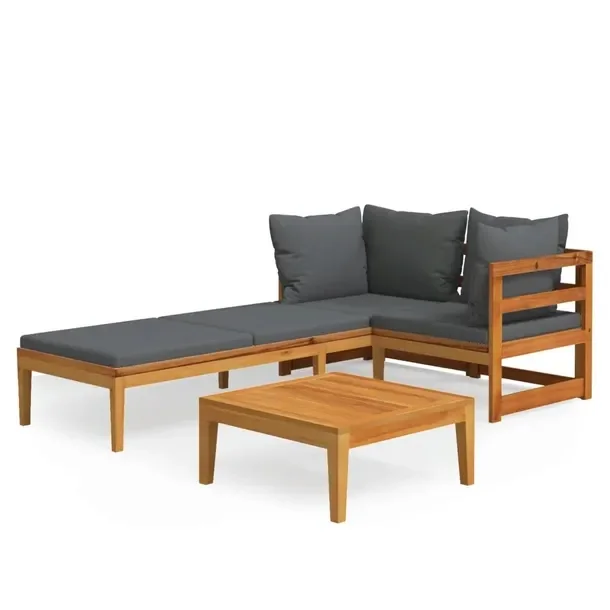 Zestaw mebli ogrodowych z akacji - stół 64x64x29 cm, sofa narożna, leża