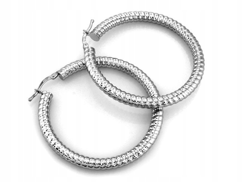 Srebrne 925 dmuchane kolczyki koła grawerowane kółka angielskie zapięcie