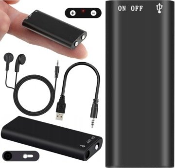 Mini Dyktafon Szpiegowski Rejestrator Aktywacja Głosem Podsłuch Dźwięku 8GB