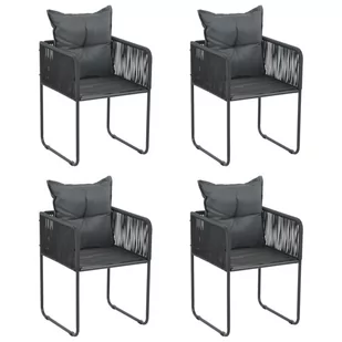 vidaXL Krzesła ogrodowe z poduszkami, 4 szt., polirattan, czarne - Fotele i krzesła ogrodowe - miniaturka - grafika 1