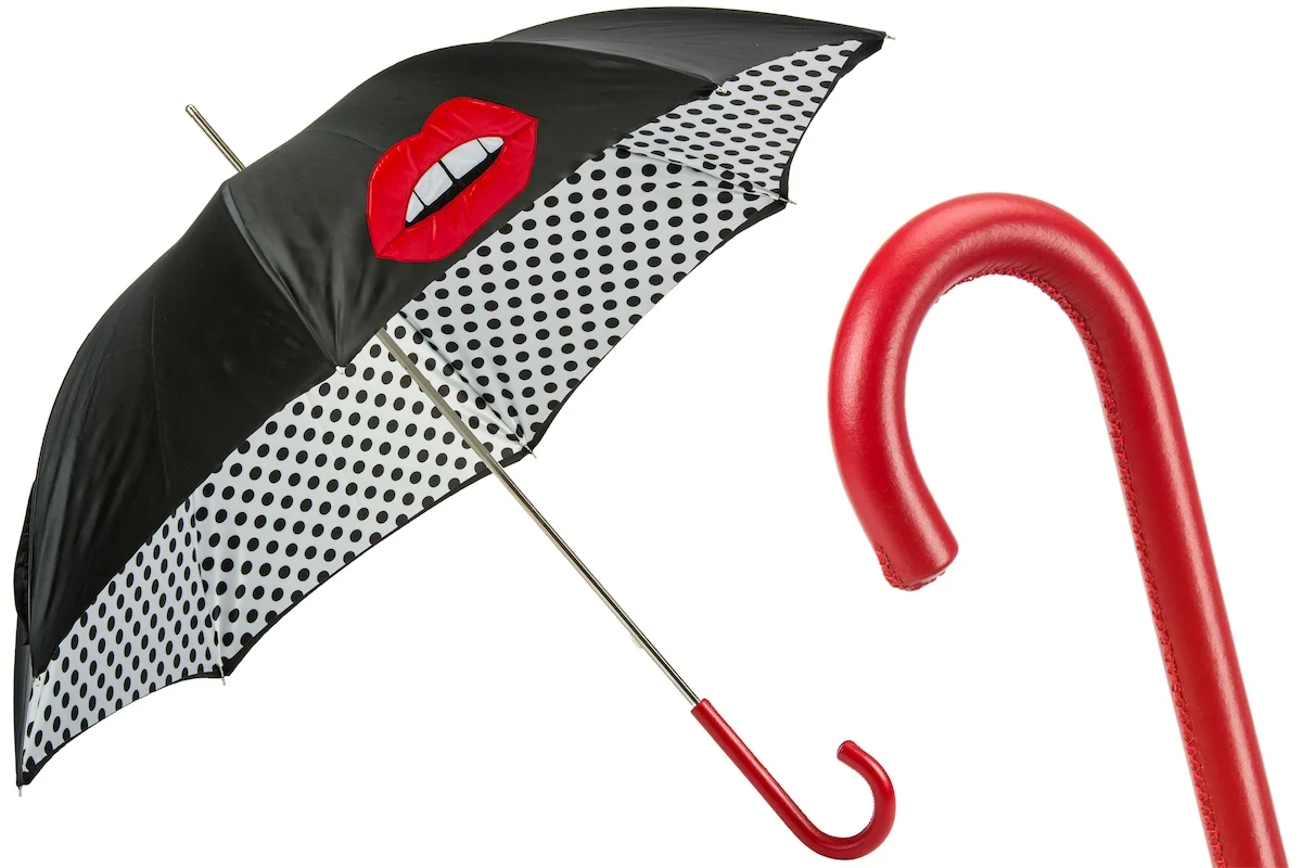 PASOTTI Parasol 93cm Usta Grochy Skóra Podwójny Manualny LUX