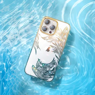 Luksusowe etui iPhone 14 Pro z kryształami Kingxbar Phoenix - złoto-niebieskie - Etui i futerały do telefonów - miniaturka - grafika 2