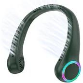 Wentylatory - Wentylator na szyję, mini wentylator USB, wentylator bezłopatkowy, silny wiatr, cichy, 4000 mAh, 3 prędkości, zielony - miniaturka - grafika 1