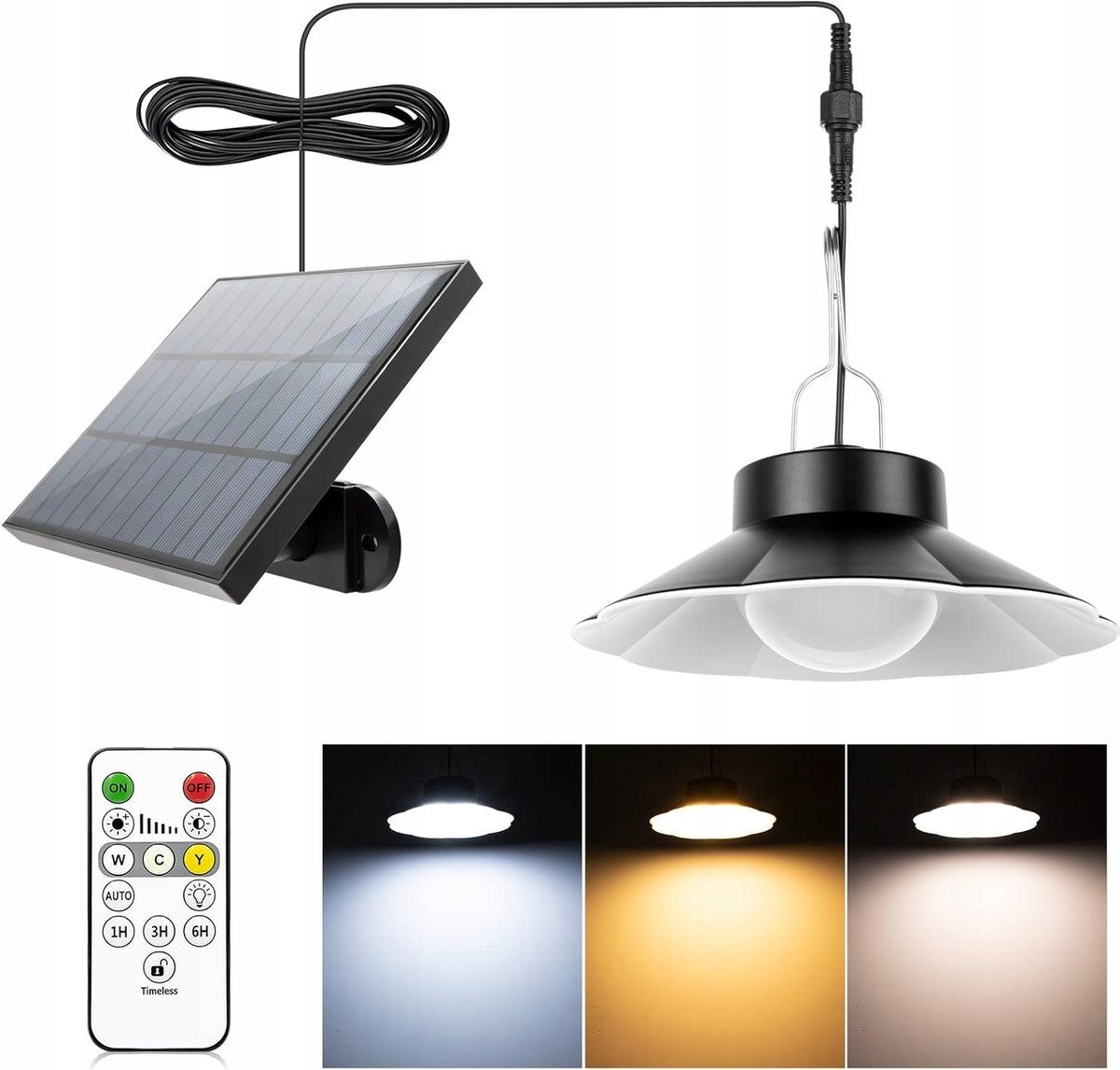 Lampa solarna zewnętrzna wisząca pilot panel słoneczny ogród taras 3 barwy