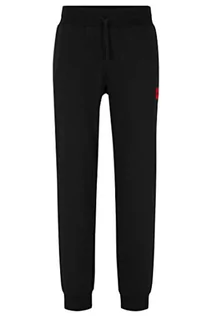 Spodenki męskie - HUGO Męskie spodnie do biegania z bawełny organicznej z nadrukiem logo typu split, czarny (Black1), S - grafika 1