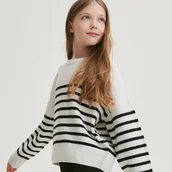Swetry dla dziewczynek - Reserved - Sweter w paski - - miniaturka - grafika 1