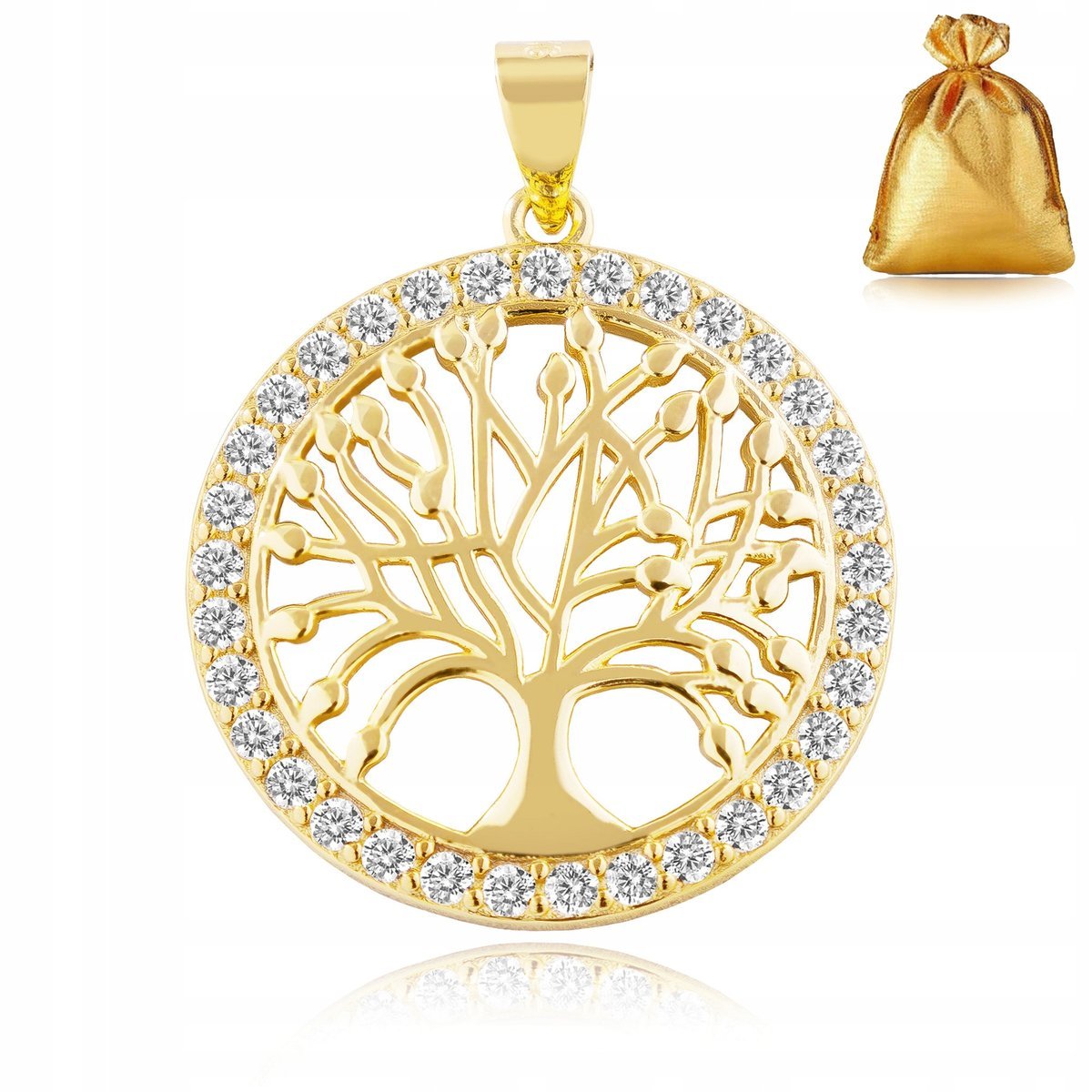 SREBRNY WISIOREK NA ŁAŃCUSZEK 925 ZŁOTA ZAWIESZKA 585 14K DRZEWKO SZCZĘŚCIA