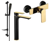 Zestawy baterii łazienkowych - Mexen Alfa DF49 zestaw prysznicowy, czarny/złoty - 745714DF49-75 - miniaturka - grafika 1