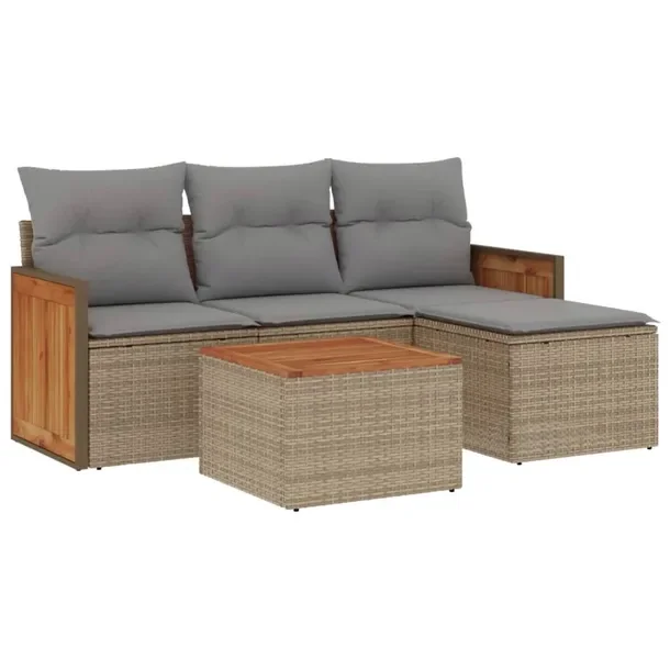 Beżowy zestaw mebli ogrodowych z poduszkami, rattan PE, 55 x 62 x 69 cm