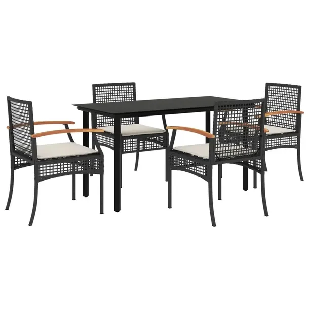 Zestaw Mebli Ogrodowych Rattan PE Czarny, Stół 140x70x74 cm, Krzesła 54x