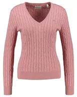 Swetry damskie - GANT Damski sweter ze stretchu bawełnianego z dekoltem w serek, California Pink Melange, XS - miniaturka - grafika 1