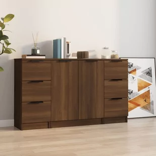 Lumarko 3-częściowa komoda, brązowy dąb, materiał drewnopochodny - Komody - miniaturka - grafika 1