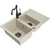 Zlewozmywaki z baterią - Mexen Gaspar zlewozmywak granitowy 1,5-komorowy z ociekaczem i baterią kuchenną Carla, beżowy - miniaturka - grafika 1