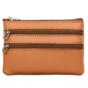 Etui na klucze - Brązowe etui na klucze skóra naturalna miękkie praktyczne i funkcjonalne kółeczko kieszonki na suwak - miniaturka - grafika 1