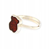 Pierścionki - Pierścionek srebrny z bursztynem - pierścionek miś z bursztynem - miniaturka - grafika 1