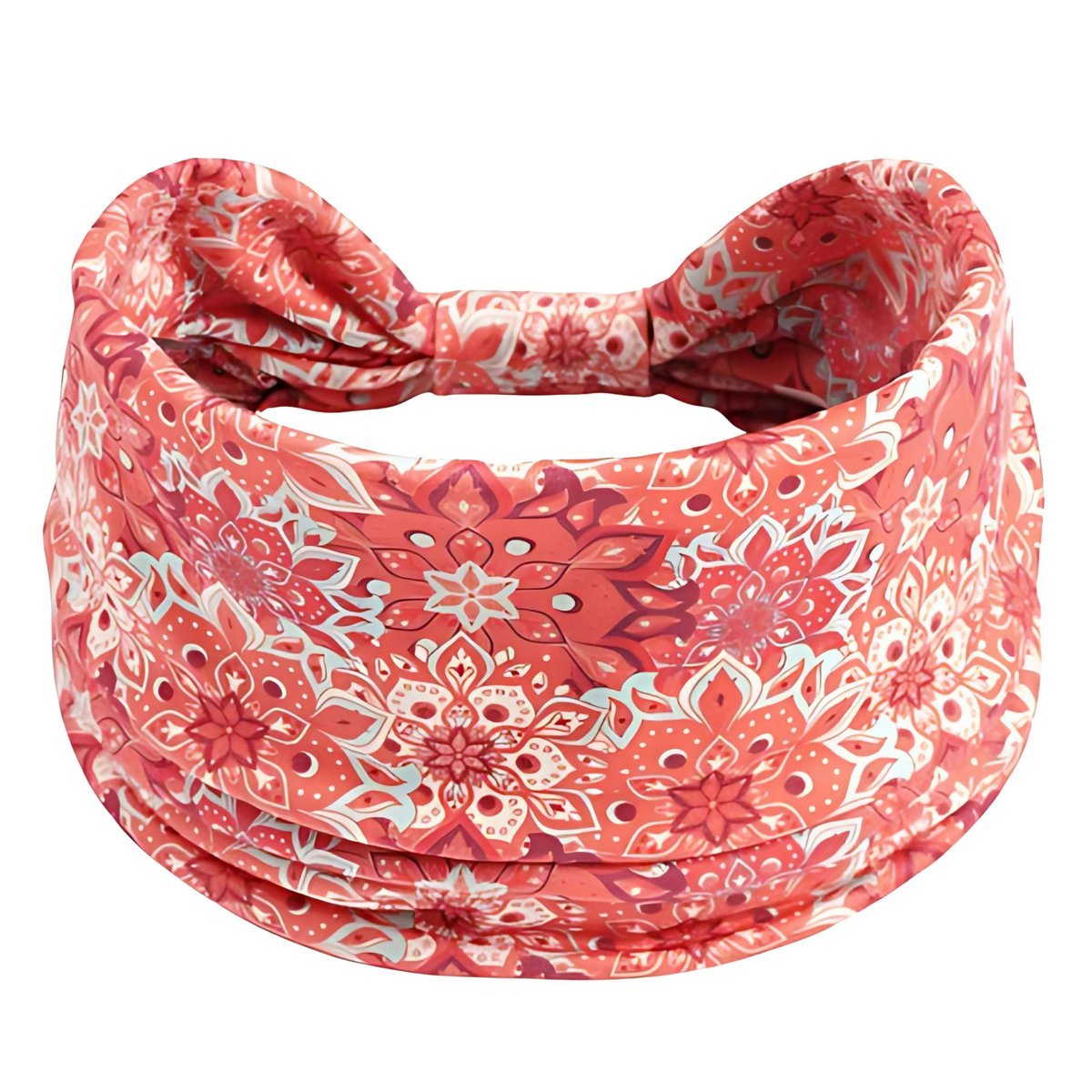 Opaska do Włosów Czerwona Turban na Głowę Szeroka w Kwiaty MIŁA W DOTYKU