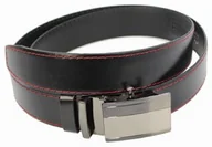 Paski - Wizytowy Pasek Skórzany 35 mm COMPLEX (PL) Pełna Klamra AUTOMAT/ZĄBEK Garnitur CZARNY CZERWONA NITKA Zaokrąglony AZ35/KAZ11 - miniaturka - grafika 1