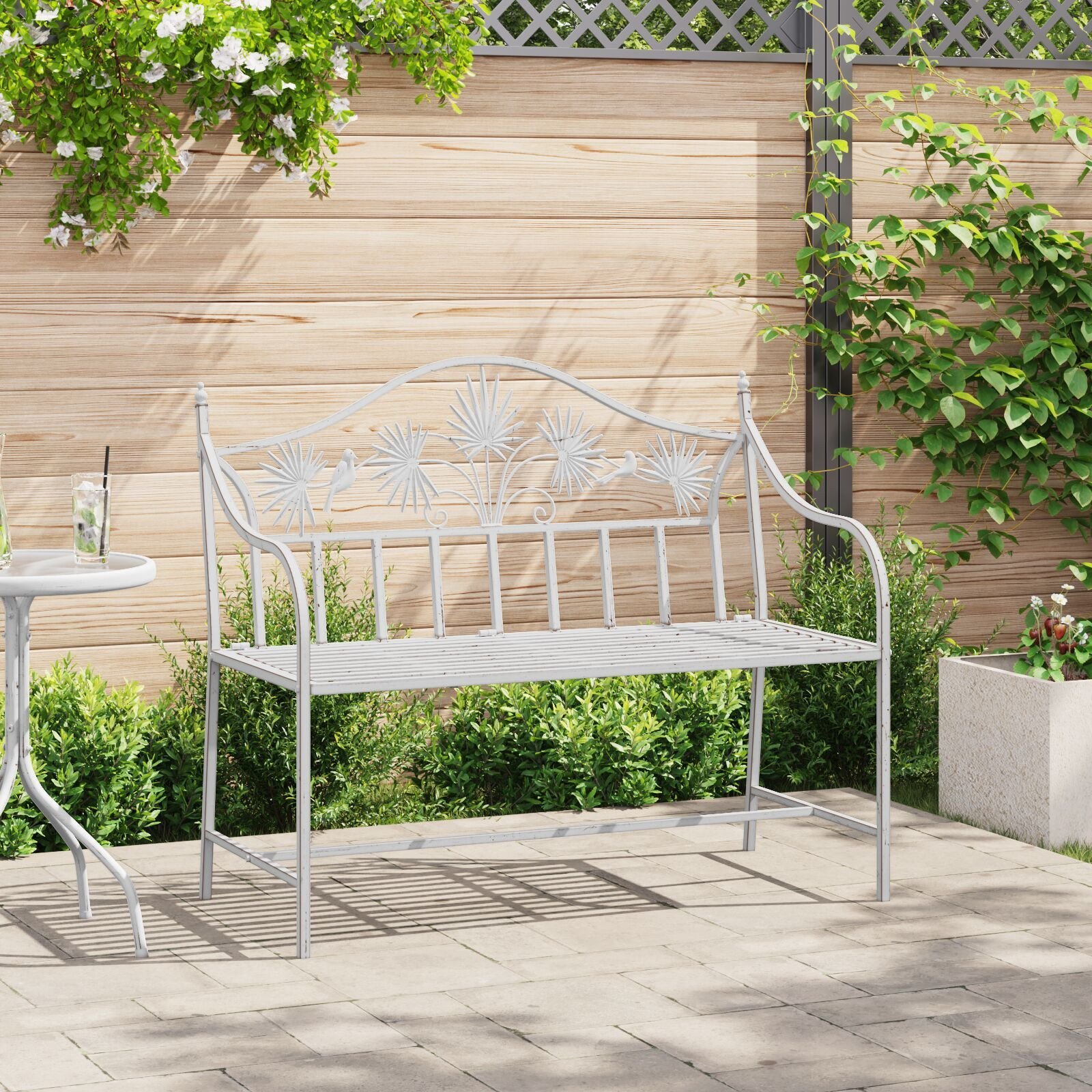 vidaXL ławka Biała Metalowa 104 x 52,5 x 89 cm Solidna Ławka ogrodowa