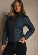 Kurtki damskie - Granatowa Przejściowa Kurtka z Pikowanymi Przeszyciami i Kapturem Suritte - miniaturka - grafika 1