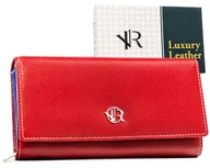 Portfele - Portfel damski skórzany Rovicky na zatrzask duży portfel na karty i dokumenty z ochroną RFID, czerwony różnokolorowy - miniaturka - grafika 1
