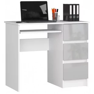 Biurko komputerowe AKORD A6 Białe 90 cm prawe - 3 szuflady, fronty kolor Metalik Połysk 1 półka - 90x50x77 cm - Biurka Biurko komputerowe AKORD A6 Białe 90 cm prawe - 3 szuflady, fronty kolor Metalik Połysk 1 półka - 90x50x77 cm - Biurka - miniaturka - grafika 1