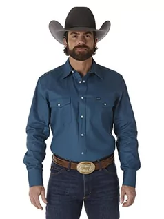 Koszule męskie - Wrangler Męska koszula robocza z długim rękawem o kroju kowbojskim z długim rękawem i zapięciem na zatrzask, Ciemny Zielononiebieski (Dark Teal), L Długi - grafika 1