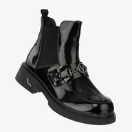 Botki damskie - Buty Damskie Botki Ekoskóra Na Zimę Ocieplane Lakierowane Czarne Potocki 24-12542BKP Czarny 38 - miniaturka - grafika 1