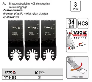 YATO Brzeszczot wgłębny HCS do narzędzia wielofunkcyjnego 34mm 3szt. YT-34685 Na - Brzeszczoty - miniaturka - grafika 4