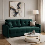 Sofy i kanapy - Sofa z Funkcją Spania FAVIO Wersalka Rozkładana Dwuosobowa Welurowa Zielona Nowoczesna do Salonu - miniaturka - grafika 1