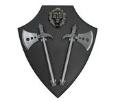 Miecze i maczety - Zestaw Dekoracyjny: Dwa Topory na Drewnianej Tarczy + Herb. - miniaturka - grafika 1