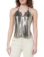 Koszulki i topy damskie - Pinko Nagroda Top Siatki Metalowy Biustonosz Moda Damska, I17_srebrno-metaliczny, L - miniaturka - grafika 1