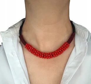 czerwony Naszyjnik kolia czerwona kryształy koraliki 48cm + 5cm - Naszyjniki - miniaturka - grafika 1