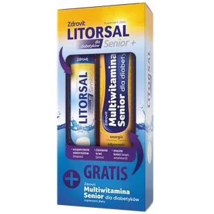 Zdrovit Litorsal Senior+, dla diabetyków, smak pomarańczowy, 20 tabletek musujących + Multiwitamina Senior, dla diabetyków, smak pomarańczowo-cytrynowy, 24 tabletki musujące - Witaminy i minerały - miniaturka - grafika 1