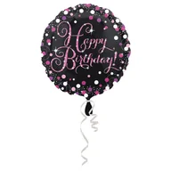 Balony i akcesoria - Balon Foliowy 43Cm, Happy Birthday Czarno-Różowy - miniaturka - grafika 1