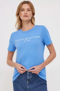 Koszulki sportowe damskie - Tommy Hilfiger t-shirt bawełniany damski kolor niebieski - grafika 1