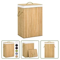 Kosze na bieliznę - The Living Store Bambusowy kosz na pranie z 2 przegrodami 72 L - miniaturka - grafika 1