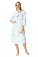 Koszule damskie - Bawełniana biała koszula nocna damska Helena : Kolor - Niebieski + Druk, Rozmiar - 46 - miniaturka - grafika 1